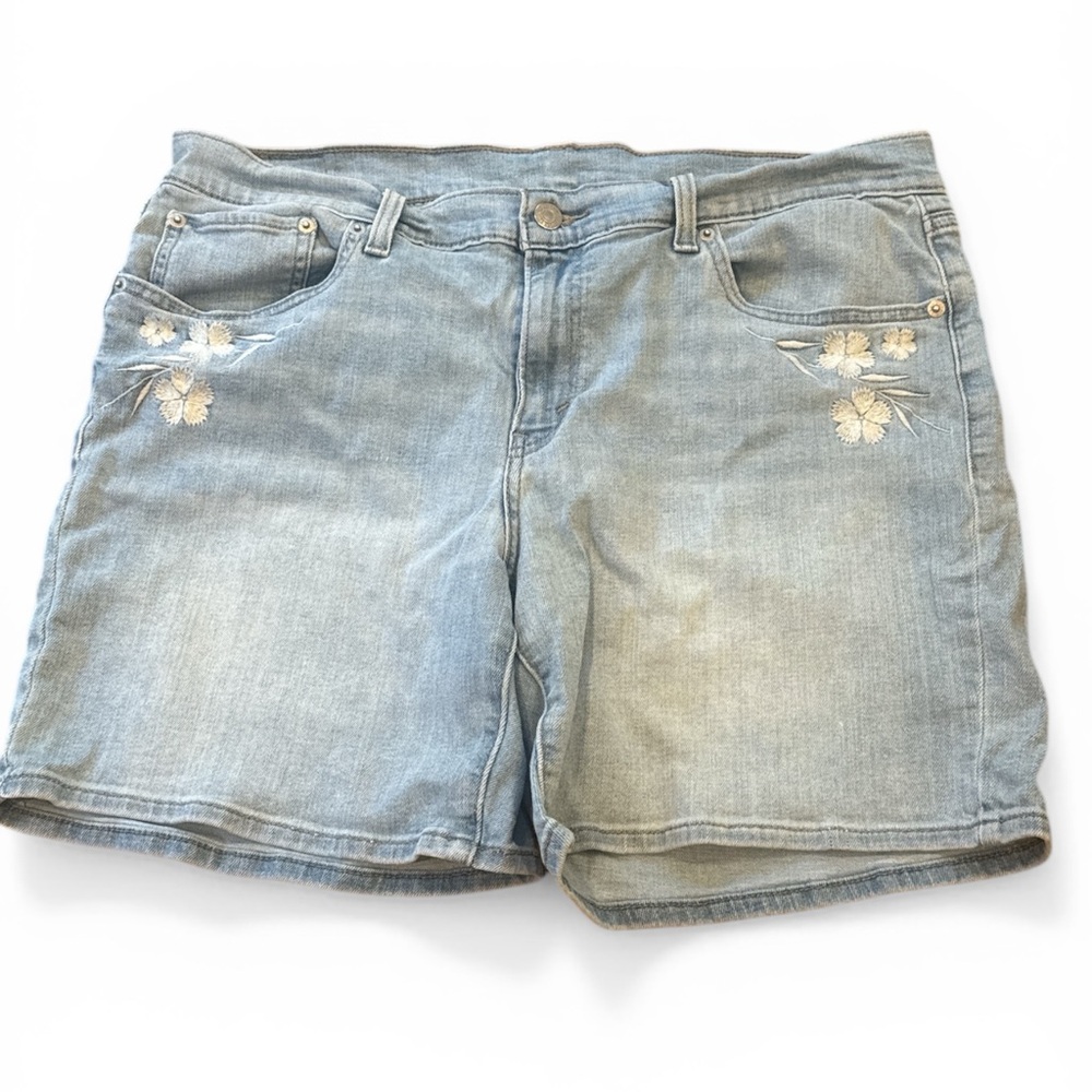 Levi's Light Blue Denim Shorts with Floral Embroidery